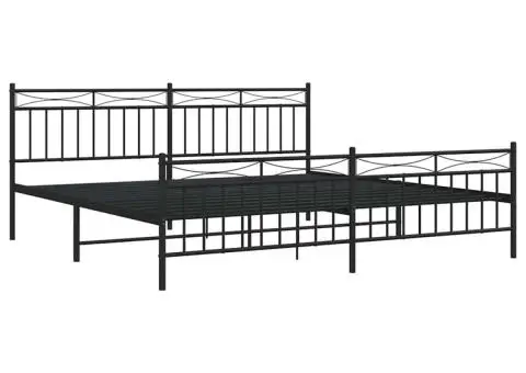 Cadru pat metalic cu tăblii de cap/picioare, negru, 193x203 cm - 5/5