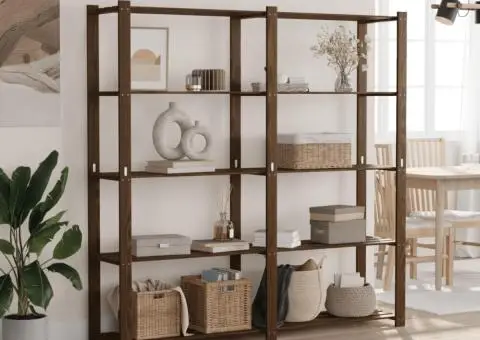 Suport depozitare 5 niveluri maro 170x38x170 cm lemn masiv pin - 1/5