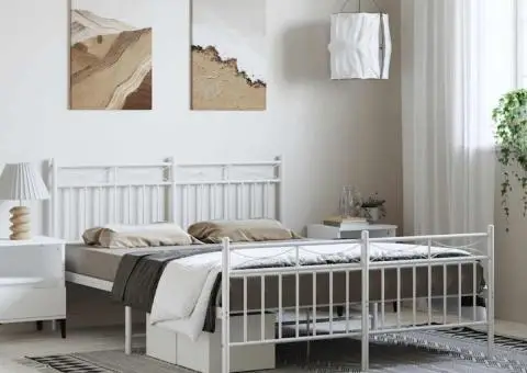 Cadru de pat metalic cu tăblie, alb, 150x200 cm - 1/5