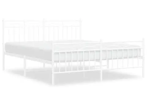 Cadru de pat metalic cu tăblie, alb, 150x200 cm - 2/5