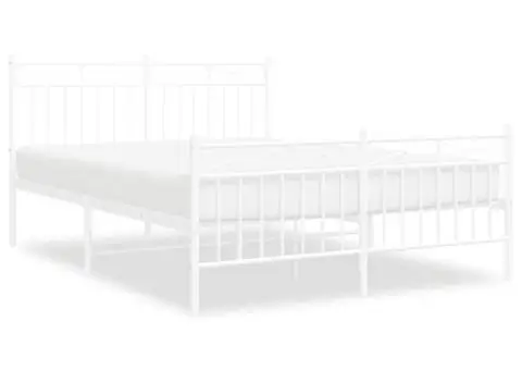 Cadru de pat metalic cu tăblie, alb, 135x190 cm - 2/5