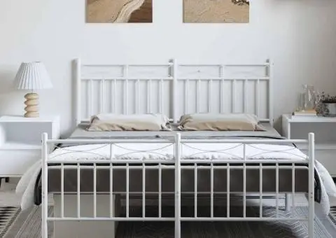 Cadru de pat metalic cu tăblie, alb, 135x190 cm - 3/5