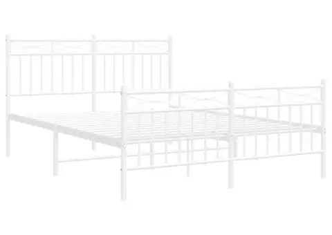Cadru de pat metalic cu tăblie, alb, 135x190 cm - 5/5