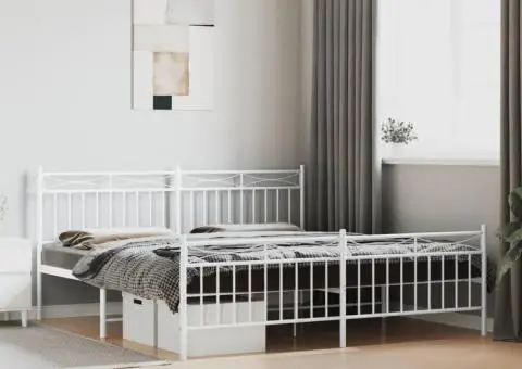 Cadru de pat metalic cu tăblie de cap/picioare, alb, 180x200 cm - 1/5