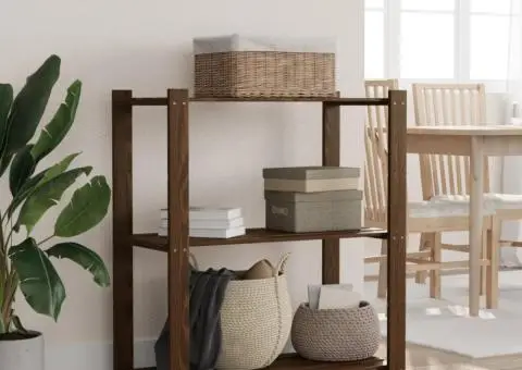 Suport depozitare 3 niveluri, maro, 80x38x90 cm, lemn masiv pin - 1/5