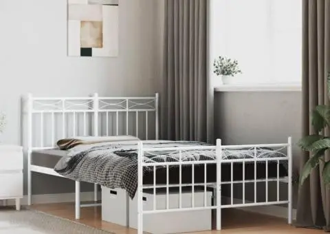 Cadru de pat metalic cu tăblie, alb, 120x190 cm - 1/5