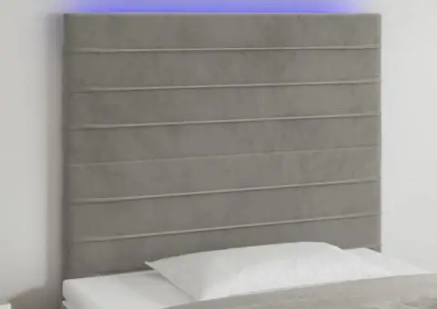 Tăblie de pat cu LED, gri deschis, 80x5x118/128 cm, catifea - 1/5