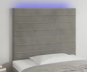 vidaXL Tăblie de pat cu LED, gri deschis, 80x5x118/128 cm, catifea