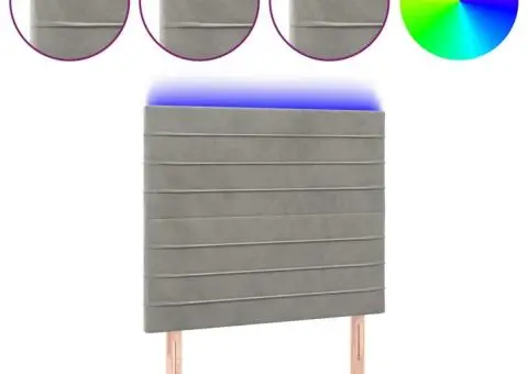 Tăblie de pat cu LED, gri deschis, 80x5x118/128 cm, catifea - 2/5