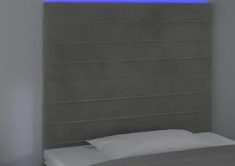 Tăblie de pat cu LED, gri deschis, 80x5x118/128 cm, catifea - 3/5
