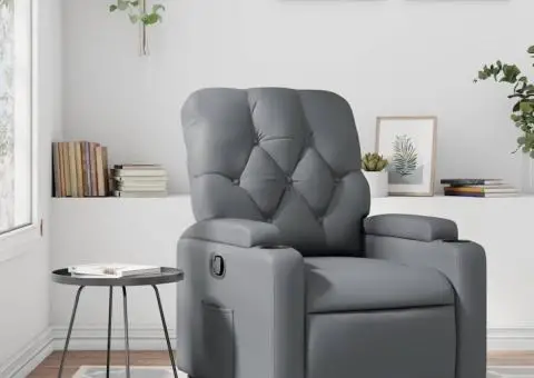 Fotoliu rabatabil, gri, piele ecologică - 1/5