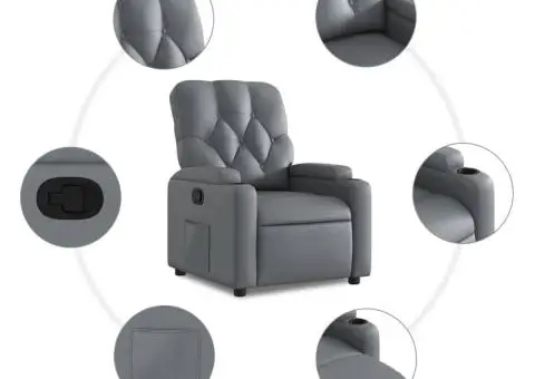 Fotoliu rabatabil, gri, piele ecologică - 5/5