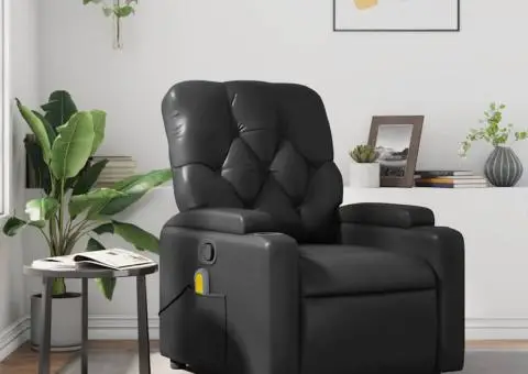 Fotoliu rabatabil cu masaj, negru, piele ecologică - 1/5