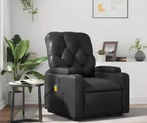vidaXL Fotoliu rabatabil cu masaj, negru, piele ecologică