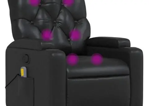 Fotoliu rabatabil cu masaj, negru, piele ecologică - 2/5