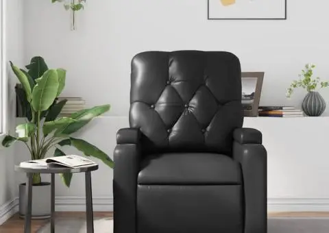 Fotoliu rabatabil cu masaj, negru, piele ecologică - 3/5