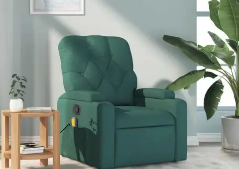 Fotoliu de masaj rabatabil, verde închis, material textil - 1/5