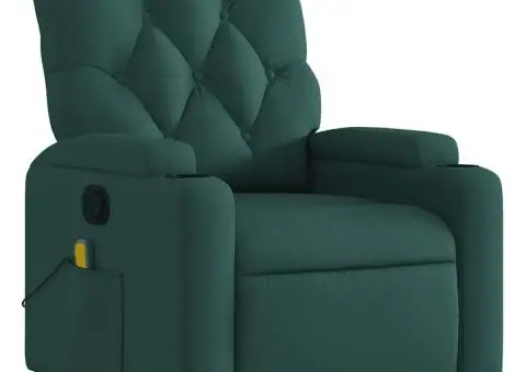 Fotoliu de masaj rabatabil, verde închis, material textil - 4/5