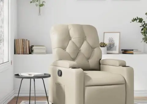 Fotoliu rabatabil, crem, piele ecologică - 1/5