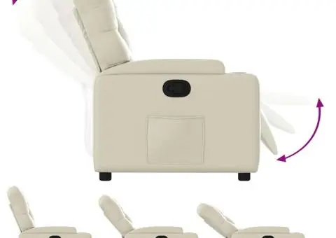 Fotoliu rabatabil, crem, piele ecologică - 4/5