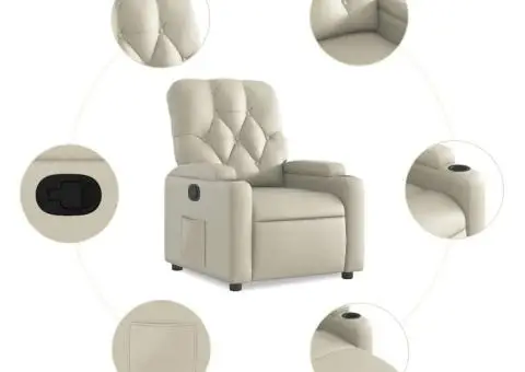 Fotoliu rabatabil, crem, piele ecologică - 5/5