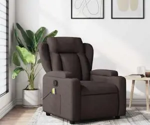 vidaXL Fotoliu de masaj rabatabil, maro închis, material textil