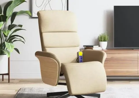 Scaun rabatabil cu suport pentru picioare crem material textil - 1/5