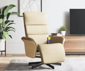 vidaXL Scaun rabatabil cu suport pentru picioare crem material textil