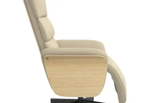 Scaun rabatabil cu suport pentru picioare crem material textil - 4/5