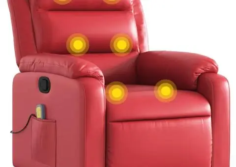 Fotoliu de masaj rabatabil, roșu, piele ecologică - 2/5