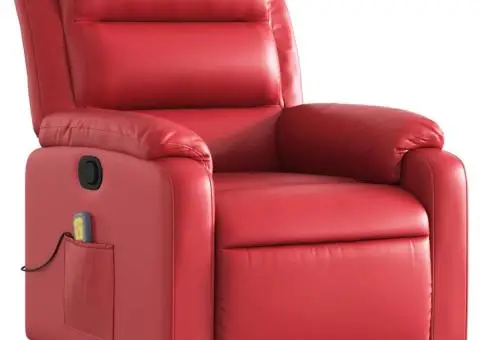 Fotoliu de masaj rabatabil, roșu, piele ecologică - 3/5