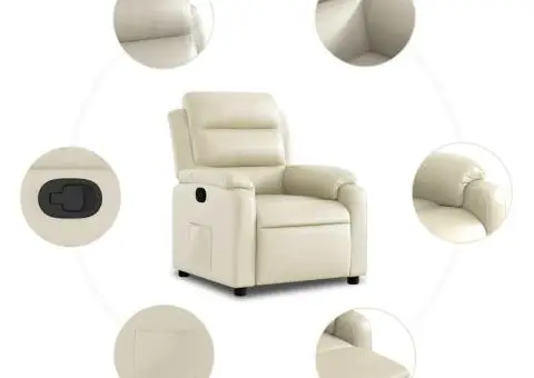 Fotoliu rabatabil, crem, piele ecologică - 5/5