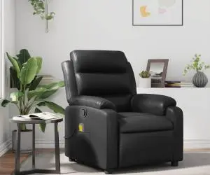 vidaXL Fotoliu rabatabil cu masaj, negru, piele ecologică