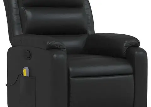 Fotoliu rabatabil cu masaj, negru, piele ecologică - 4/5