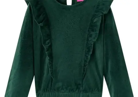 Bluză pentru copii cu volane verde închis 140 - 1/5