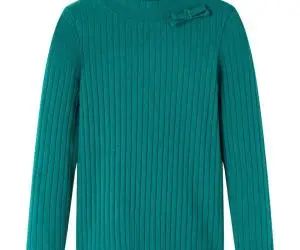 Tricou de copii cu mâneci lungi, tricot cu nervuri, verde închis, 92