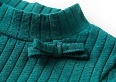 Tricou de copii cu mâneci lungi, tricot cu nervuri, verde închis, 92 - 4/5