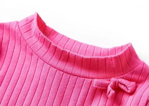 Tricou de copii cu mâneci lungi, tricot cu nervuri, roz aprins, 116 - 3/5