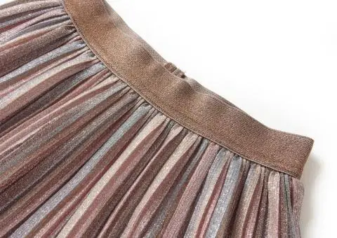 Fusta plisată pentru copii cu sclipici, maro și roz, 116 - 3/5