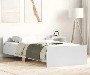 vidaXL Cadru de pat, alb, 90x190 cm, lemn prelucrat