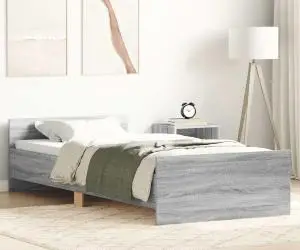 vidaXL Cadru de pat, gri sonoma, 90x200 cm, lemn prelucrat
