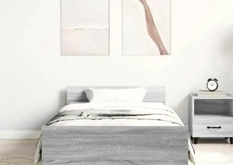Cadru de pat, gri sonoma, 90x200 cm, lemn prelucrat - 3/5