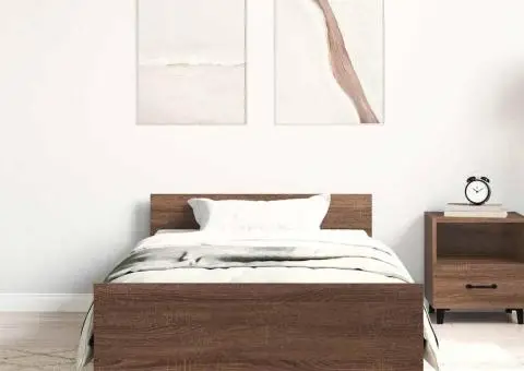 Cadru pat fără saltea stejar maro, 90x190 cm, lemn prelucrat - 3/5