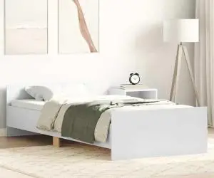 vidaXL Cadru de pat, alb, 100x200 cm, lemn prelucrat