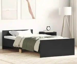 vidaXL Cadru de pat, negru, 90x200 cm, lemn prelucrat