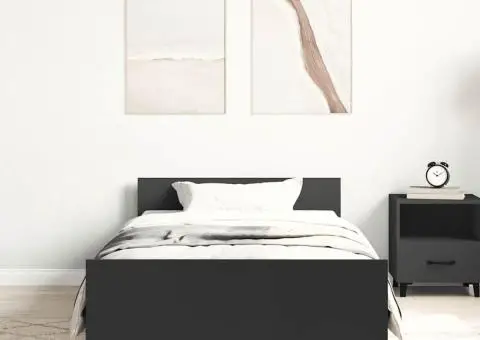 Cadru de pat, negru, 90x200 cm, lemn prelucrat - 3/5