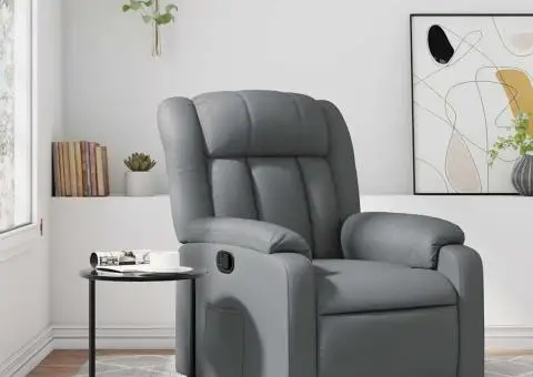 Fotoliu rabatabil, gri, piele ecologică - 1/5