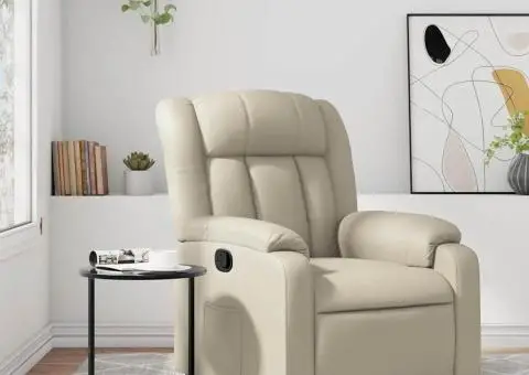 Fotoliu rabatabil, crem, piele ecologică - 1/5