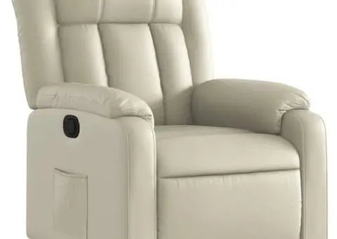 Fotoliu rabatabil, crem, piele ecologică - 2/5