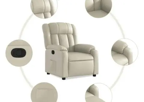 Fotoliu rabatabil, crem, piele ecologică - 5/5